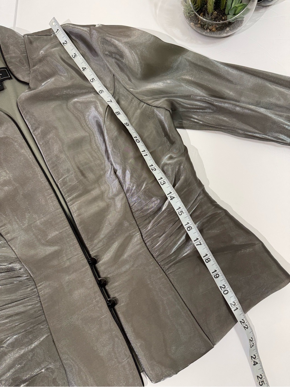 dressbarn Collection Metallic Silver Fitted Blazer & Camisole Top 8 - Picture 12 of 16